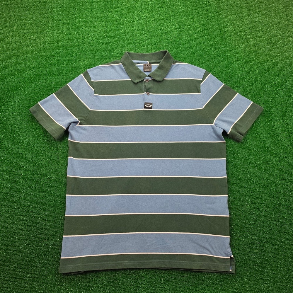 Oakley Hydrolix Golf Polo Shirt Mens Large Blue Green Striped Regular Fit